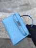 Luxury Purse Mini Bag 19.5 cm märke handväska riktig struts läder helt handgjorda sömmar kvinnor djupa blå orange lila många färger snabb leverans