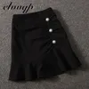 Harajuku moda vintage saia xadrez primavera outono mulheres de cintura alta mini saias mulheres slim botão plissado saia de sereia 220317