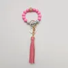 Cross-border food grade silicone beads bracelet keychain PU leather tassel pendant key ring wholesale female multi-color optional