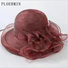 Organza Sun Hats Women Flower Summer Wedding Caps Female Elegant Floral UV Church Hats Fashion 220601