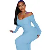 2022 outono feminino bodycon vestido plus size com nervuras malha suéter saia moda ombro a ombro manga longa vestidos maxi