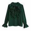 Kvinnors blusar skjortor mode Autumn Women's Dress French Retro Loose Lamined Decorative Shirt 03666160500Women's