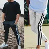 Herenbroek mode mannen Engeland stijl gestreepte man mannelijke lange potlood joggers casual broek trekstring side streepjes broeken 2022men's drak22