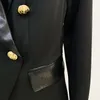 Premium nieuwe stijl Blazers van topkwaliteit Origineel ontwerp Dames Double-Breasted Slim Jacket Metalen gespen Blazer Zwart Leren kraag Uitloper Maattabel