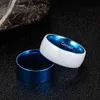 Poya White Ceramic Ring Mens Womens Made Wedding с синим алюминиевым лайнером Comfort Fit H22041423633456290