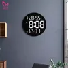 12 Inch LED Large Number Wall Clock Digital Temperature And Humidity Electronic Clock Modern Design Decoration Home Office Decor 210325