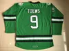 MIT Mens 9 Jonathan Toews Dakota Hokey Jersey 100% Dikişli Nakış Mücadele Sioux Dakota Koleji Hokey Formaları Siyah Beyaz Yeşil