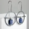 Dangle & Chandelier Vintage Ethnic Dark Blue Stone Earrings Tribal Handmade Metal Hollow Circle Hanging Brincos Mujer Bijoux