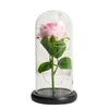 Couronnes de fleurs décoratives Fleur de rose artificielle Lumière LED dans une base en plastique de verre pour décorer les cadeaux de la Saint-Valentin Lampes de Noël