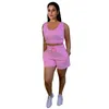 Womens Two Piece Set Tracksuits Solid Short Crop Tank Top + Short Suits Summer Track Suit 2 Pcs Sports Wear Pink Black