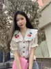 Women's Blouses & Shirts White Embroidery Cherry Sweet Hollow Out Short Sleeved Summer Style Top Fashion 2022 Vintage Clothes For WomenWomen