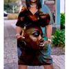 Sexig tjej Midi African Dresses Women Bohemian 3d aftonklänning Kvinnlig Slim Gothic Womens Fashion Party Dress Street Vneck Knee 220601