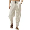 Męskie spodnie What Fluff Men Spring and Summer Pant Casual Dopasuj Solidny kolor bawełniany lniany luźne mody mody na plaży Drak22