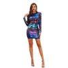 Feestjurken Basrey Nieuwe Europese en Amerikaanse mode Vrouwen Zip Back Back Back Back Long Sleeve Sexy Parnin Evening Slim Mini Dress