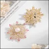 Broches Broches Bijoux Designer Femmes Perle Broche Costume De Flocon De Neige Pour Femme Zircon Lady Fleur Pins Vintage Élégant De Luxe Br Dhfls