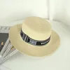 Модная роскошная дизайнерская соломенная пляжная шляпа с круглым плоским верхом и буквенным принтом, женская шляпа-лодочка от солнца, панамская соломенная фетровая шляпа, женское дорожное ведро H289w
