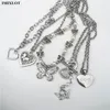 Kpop Goth Harajuku Vintage Butterfly Angel Heart Pendant Pearls Grunge Necklace For Women Man Egirl Y2K Jewelry EMO Accessories