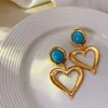 Style français pende grand amour coeur pendant boucles d'oreilles rétro metal metal creux en forme de coeur en forme de coeur Tempérament de boucle