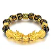 Perlen Stränge Männer Schwarz Obsidian Stein Perlen Armband Pixiu Chinesischen Feng Shui Glück Reichtum Buddha Für Frauen Schmuck Lars22282h