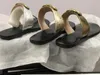 Men Women Leather thong sandal with Double Metal Designer Slides Flip-flops gold leather slippers Outdoor Summer Beach Sandals US12NO6