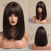 Wej Women's Net Red Style Qi Bangs Black Brown Long Hair Girl Peruka 220527