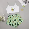 Женщины летние скелетные скелеты Skull Smisole Shorts Pajama Sets Женская сексуальная безмолвная хвостовая талия с короткими брюками 2PCS 220527