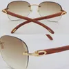 Whole Diamond Cut 3524012 Metal Rimless Sunglasses Decor Wood Frame Glasses Fashion Sun glasses for Men Unisex Wooden Design C2509