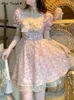 Кружева Ita Print Dres French Patchwork y2k сладкие минильные платья женская розовая лука летнее цветочное платье Kawaii 220517