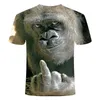 Camisetas Masculinas Masculinas Animal T Shirt Orangotango/Macaco 3D Print T-shirts Engraçadas Camisetas Tops Manga Curta O-Neck Roupas de Verão