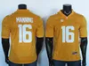 2019 редкие Добровольцы Tennessee Dolveter 16 Peyton Manning Jersey White желтый мужской футбол колледжа футбол сшитый 150-й патч