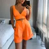 Tracksuits voor dames 1 Set Tube Top Shorts V Hals Bandage Summer Temperament High Taille Outfit voor Office Beach Vacation Party Women Streetwea