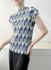 Kadın T-Shirt Lanmrem Zarif Geometrik Baskı Piled Kadınlar Kısa Kollu Yarım Yavaş Kaput Skinny 2022 Yaz Kadın Moda Tops 2R1576