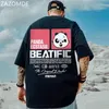 Zazomde panda tecknade filmer utskrift manlig bokstäver tryck t shirt mode enkelhet hög kvalitet t-shirts coola män kort ärm 220621