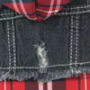 Plaid Nähte Denim Weste Jeans Kleine Hund Bekleidung Kleidung Cowboy Haustier Hunde Katze Mantel Welpen Kleidung Für Jean Jacke Outfit YF0043