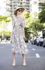 Women's Runway Dresses O Neck Half Sleeves Floral Printed Fashion High Street Midi Dress Vestidos