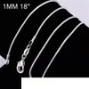 Großhandel Sterling Silber 1mm Schlangenkette Halskette für Damen Herren Schmuck 16 Zoll 18 Zoll 20 Zoll 22 Zoll 24 Zoll kann gewählt werden