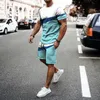 Summer Streetwear Men Set Tracksuit For Man Overdimensionerad kläddräkt Abstract Tryckt T -skjorta Shorts Sportkläder Mens 2 -stycken Dräkt 220726