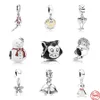 925 Silver Fit Pandora Charm 925 Bracelet White Snowman Owl Black Cat Beads conjunto de encantos Pingente DIY Contas Finas Jóias