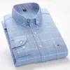 Camicie a righe da uomo 100% cotone Oxford manica lunga scozzese tinta unita casual per uomo d'affari uso quotidiano Camisas Hombre 220323