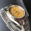 손목 시계 36mm / 39mm 남성 시계 빛나는 노란색 멸균 다이얼 클래식 스타일 굴 패션 NH35 자동 기계적 선물 가리스트 Watche