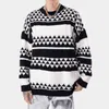 2021 Korean Fashion Stylish Plaid Men Oversize Knitted Sweater Round Neck Casual Couples Knitwear Women Kpop Pullover Pull Homme T220730