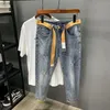 Men's Jeans Denim Summer Fashion Men's Cropped Autumn Ripped Hole Handsome Elastic Small Foot Harlan Pants For Men Boyfriend JeansMen's