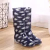 Pofulove Rain Boots Women Print PVC Waterproof Shoes for Girls Knee-high Slip on Anti Skip Boots Long Tube Botas Fashion Size 41