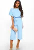 Women's Jumpsuits & Rompers Women Bandage Short Sleeve Jumpsuit Summer Fashion Elegant O Neck Bodycon Playsuits Wide Leg With Belt Overalls
