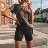 Shorts Femmes Mince Fitness Casual Taille Haute Mode Biker Shorts D'été Mince Genou Bas Noir Short De Cyclisme Streetwear 220527