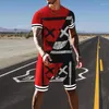Мужские спортивные костюмы серия серии дышащих спортивных пробежек 3D Печать негабаритная одежда Man Summer Fit Shorts 2 шт.