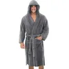 Men's Sleepwear Robe For Men Solid Color Bandage Bathrobe Long Sleeve Hooded Robes Male Lounge Wear Dressing Gown Mens Sleep Tops