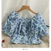 Women's Blouses & Shirts Chic Butterfly Vintage Floral Print Korean Fashion Blouse Woman Cute Crop Top Femme Blusas Summer Women ClothesWome