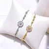 Chaîne de liaison mode Femmes Bracelet de tennis de zircone cubique Mère de la nacre mignon fleur ronde perles de cuivre