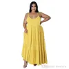 Summer Maxi Dresses Designer Large Women Clothing Solid Color Sexy Suspender Tiered Long Doll Dress L-5XL